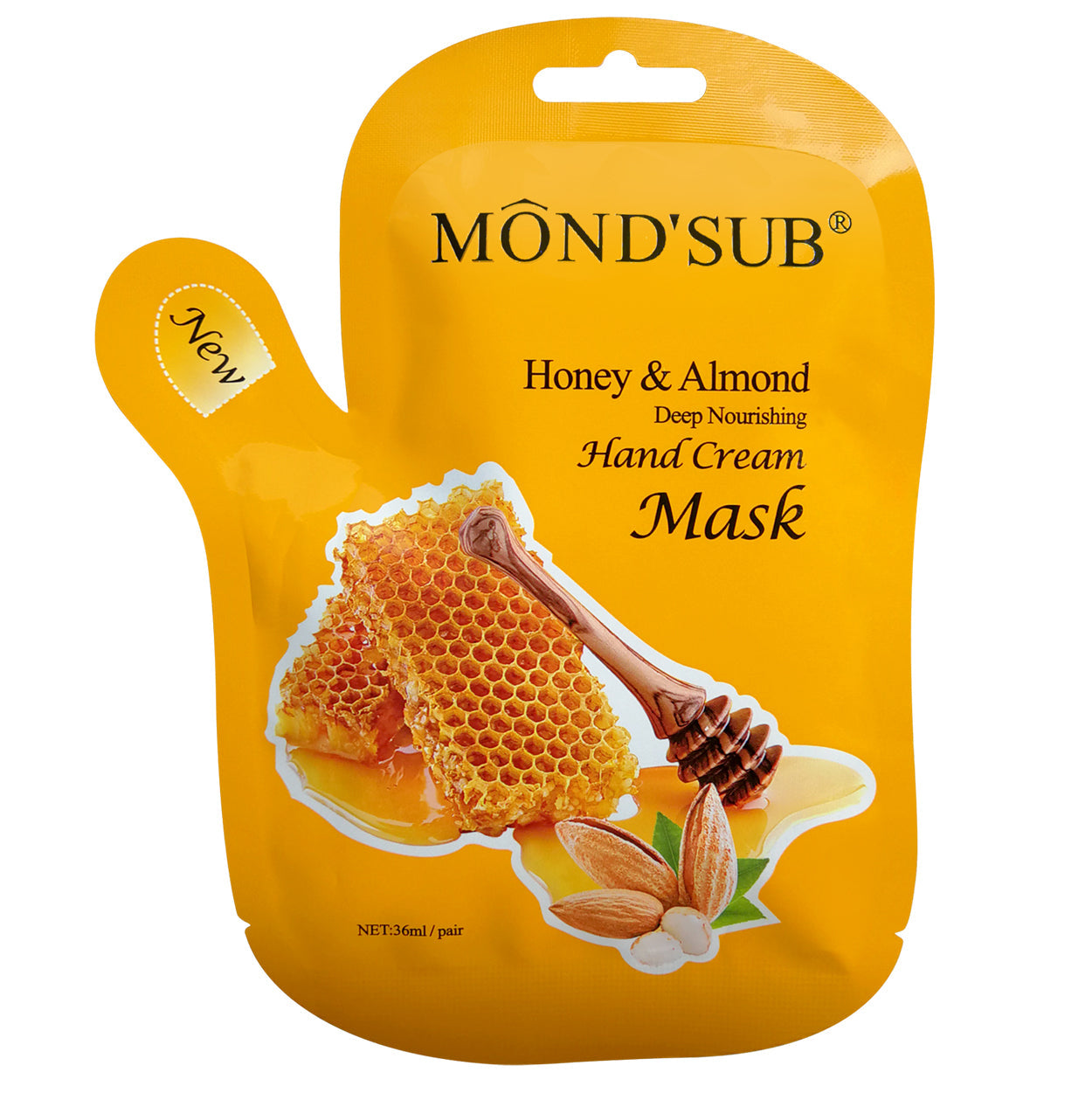 Honey and Almond deep nourishing hand cream mask in easy-to-use mask gloves for dry hands.