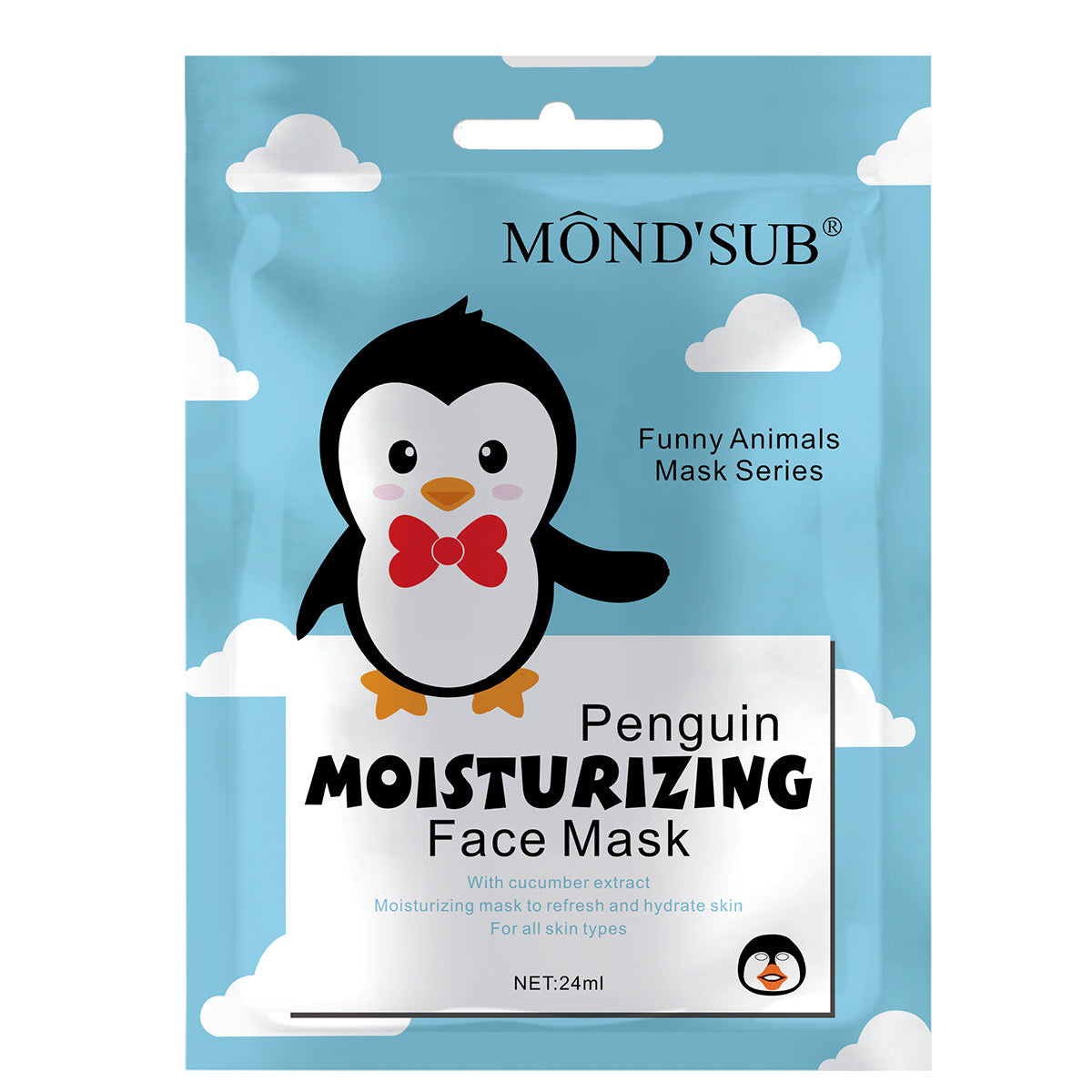 Penguin character moisturizing face mask sheet for fun and hydrating skincare.