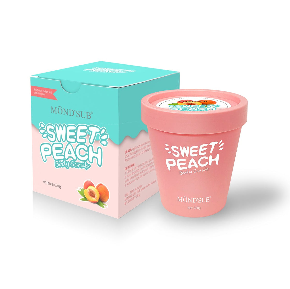 Sweet Peach Body Scrub for exfoliating dead skin cells and reducing the appearance of strawberry skin.